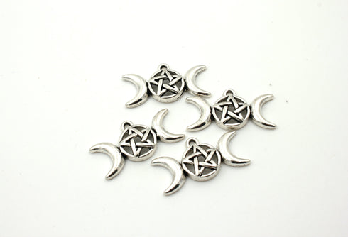 Half Moon Antique Silver Star, silver charms, star charm, grace, mixed metal, 29mm x 15mm, hole 1.7mm, sold as 5 pieces.